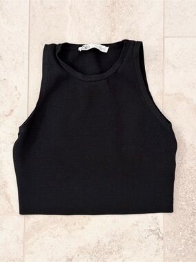 Zara Black Ribbed Cropped Tank Top